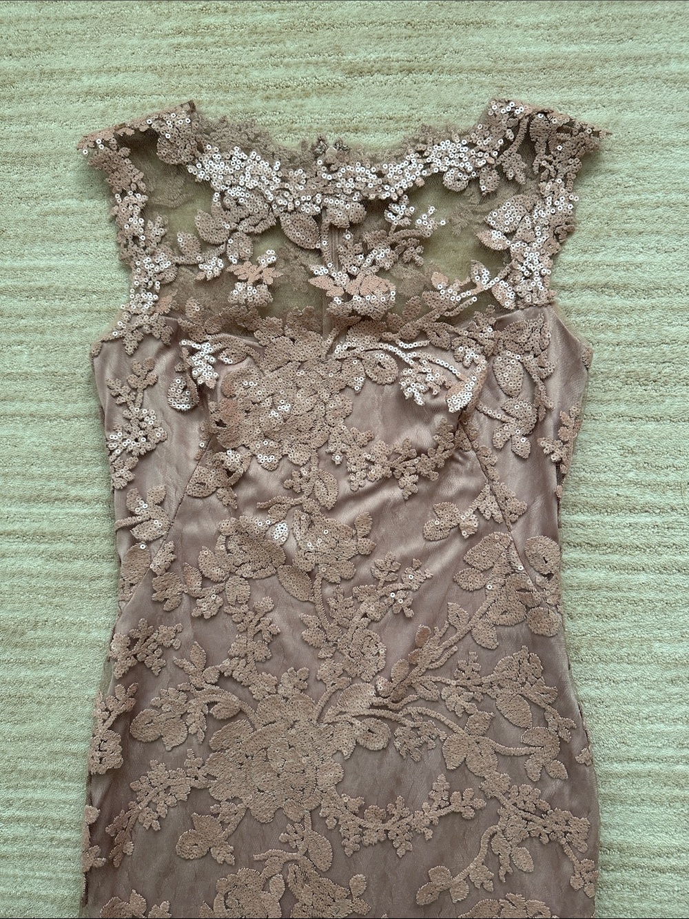 Tadashi Shoji Blush Pink Sequin Floral Lace Midi Dress Cocktail Wedding Size 4 - Picture 9 of 17